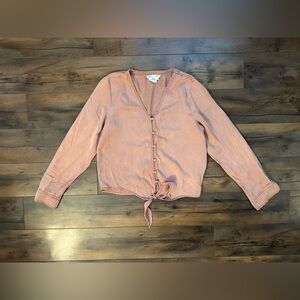 C&C California Rust/Burnt Rose Button Front Tie Blouse – Size M